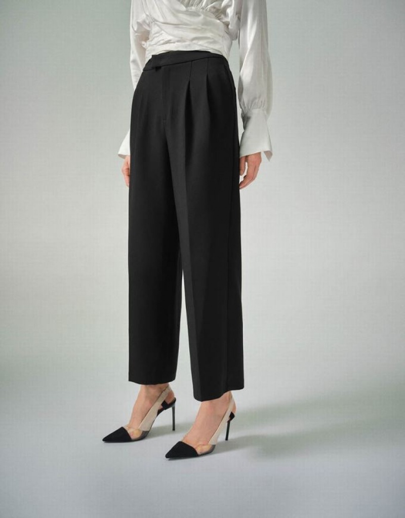 Black Urban Revivo Tailored Straight Women's Pants | 89520LHMF