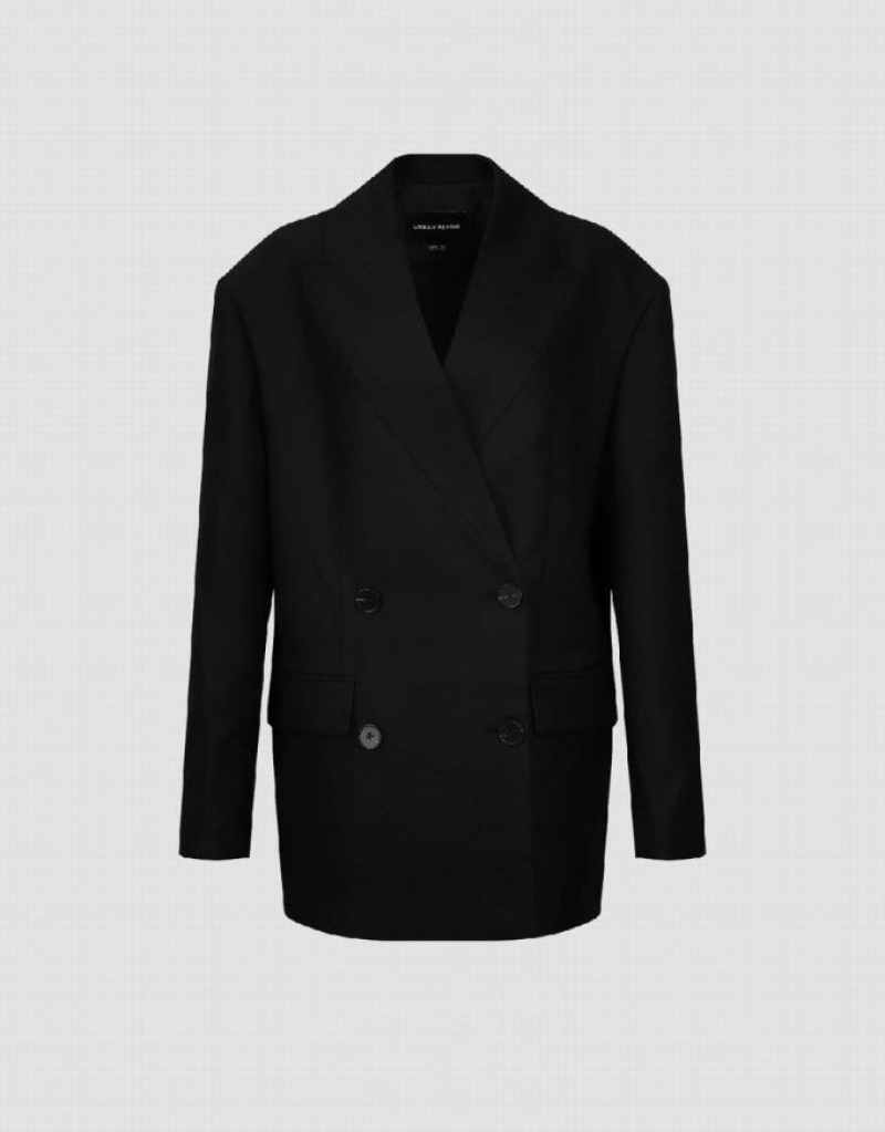 Black Urban Revivo Tailored V-Neck Women's Blazers | 42735QJFX