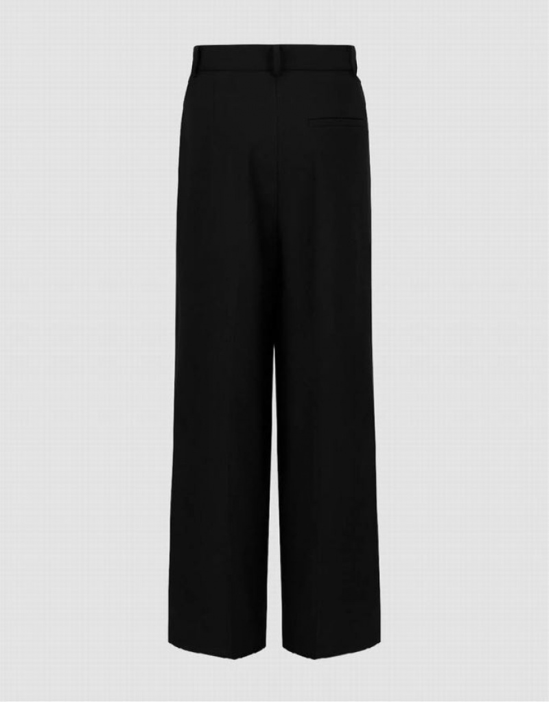 Black Urban Revivo Tailored Wide-Leg Women's Pants | 68123LNJT