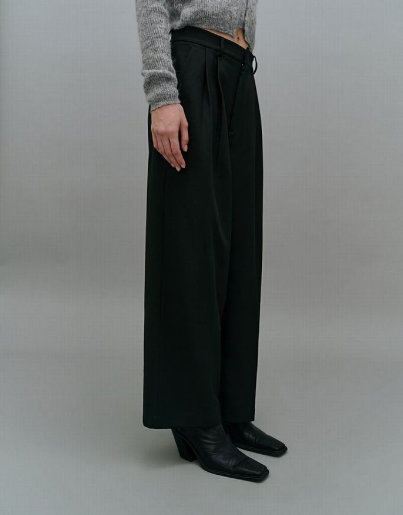 Black Urban Revivo Tailored Wide-Leg Women's Pants | 68123LNJT