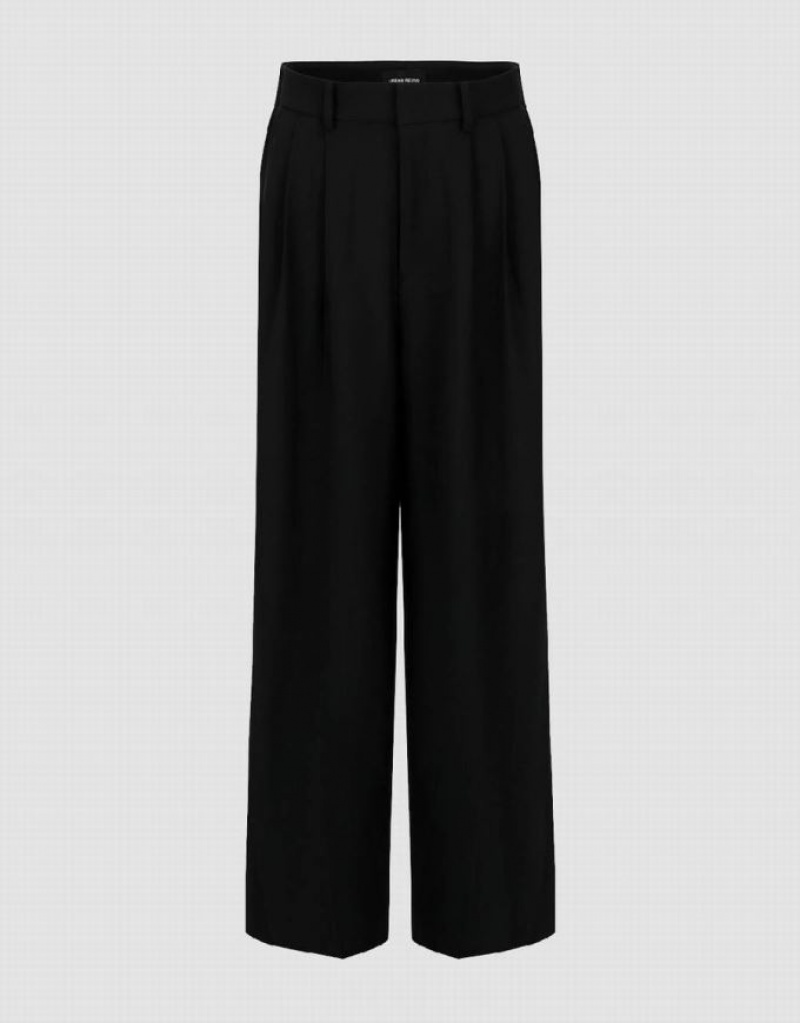 Black Urban Revivo Tailored Wide-Leg Women\'s Pants | 68123LNJT