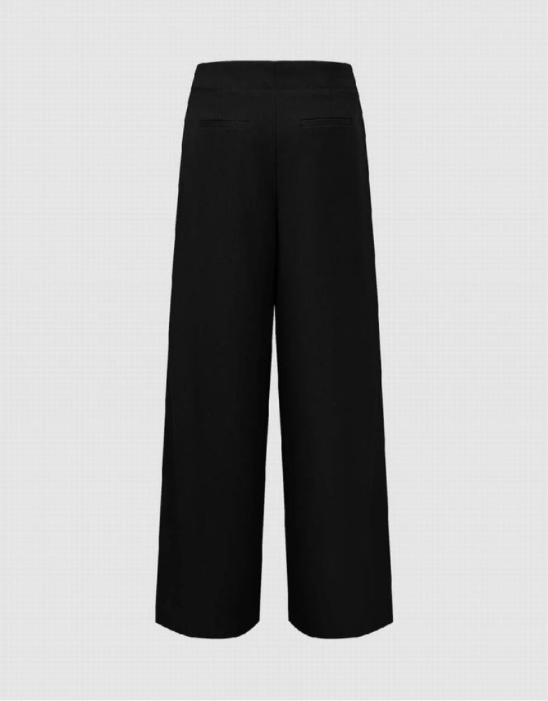 Black Urban Revivo Tailored Wide-Leg Women's Pants | 64307THPC