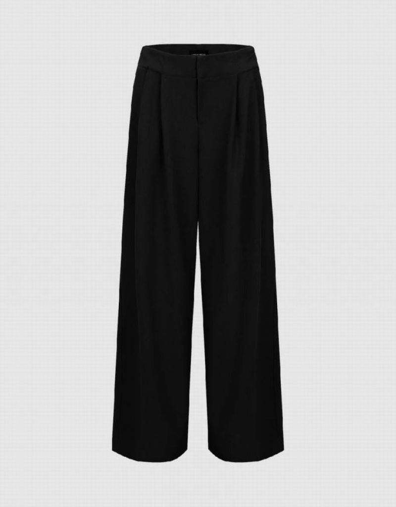 Black Urban Revivo Tailored Wide-Leg Women\'s Pants | 64307THPC