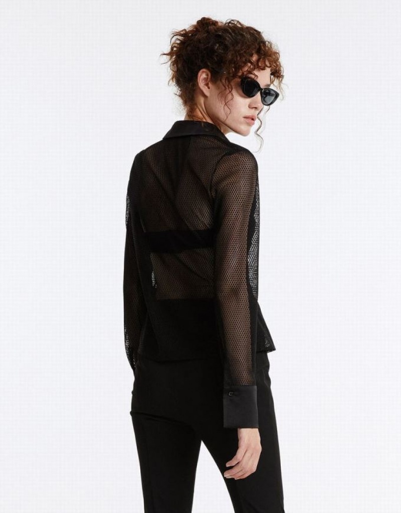 Black Urban Revivo Textured Button Up Women's Shirts | 30152TWZR