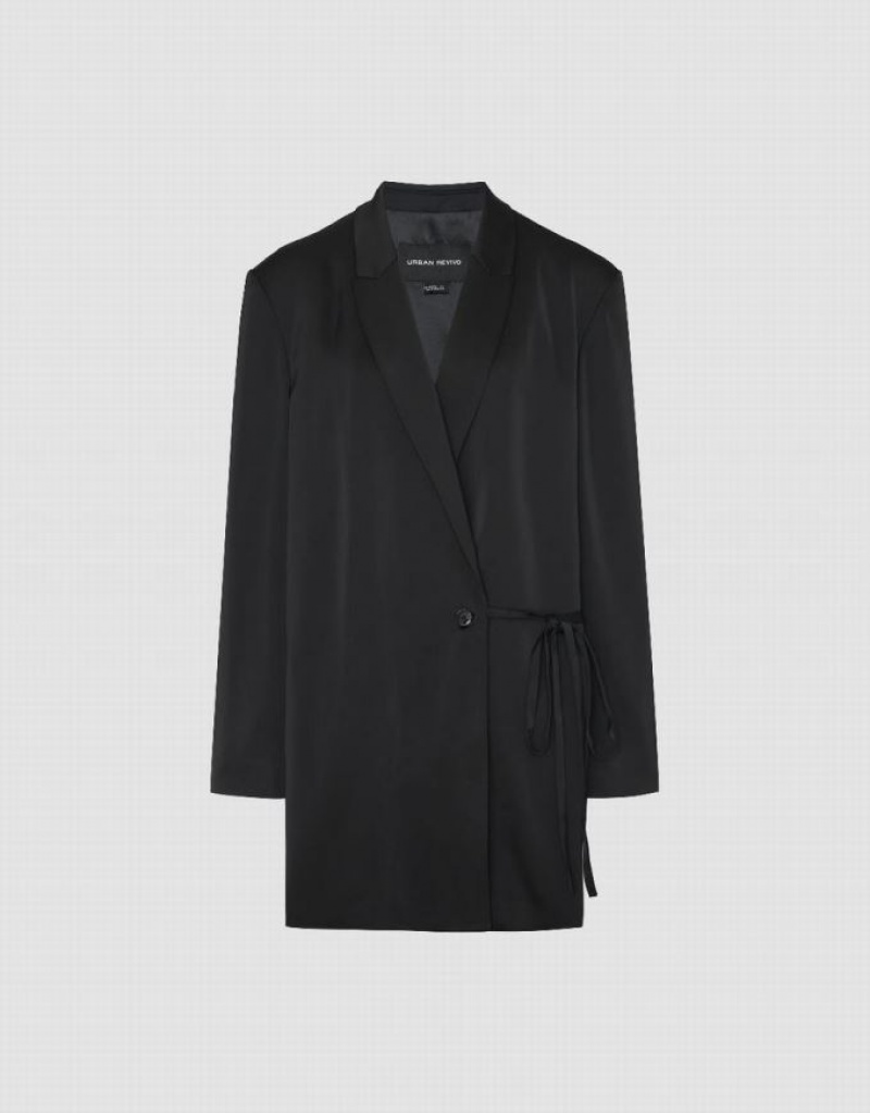 Black Urban Revivo Tie Side Tailored Women's Blazers | 10497WGLV