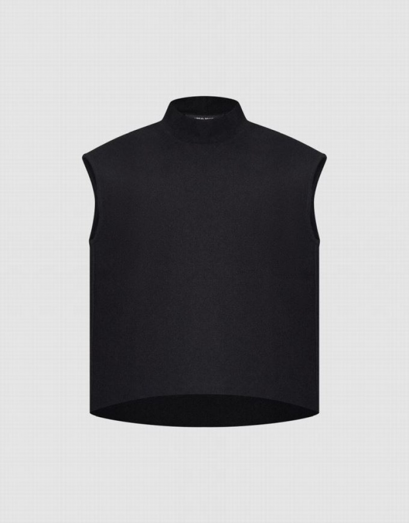 Black Urban Revivo Turtle Neck Women's Tank Top | 81604MEBC