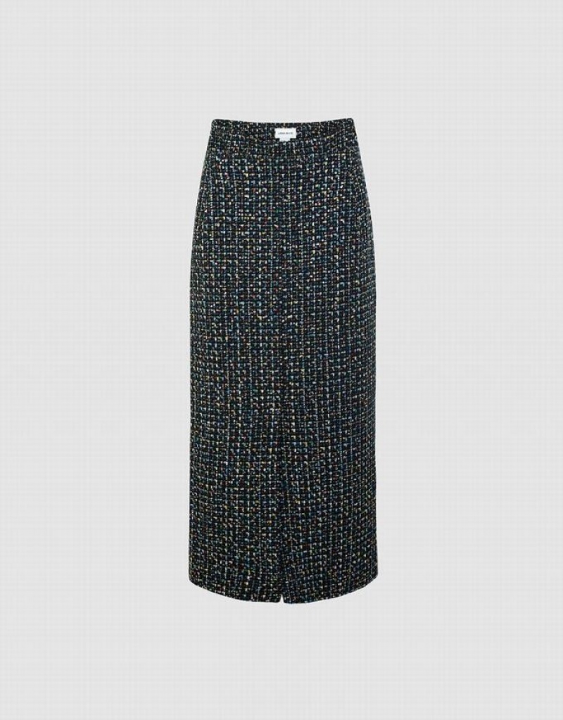 Black Urban Revivo Tweed Midi Women\'s Skirts | 21405GKDR