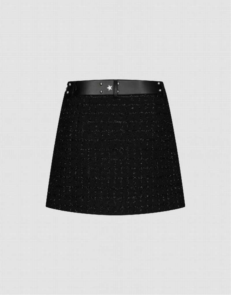 Black Urban Revivo Tweed Mini A-Line Women's Skirts | 79086LZTV