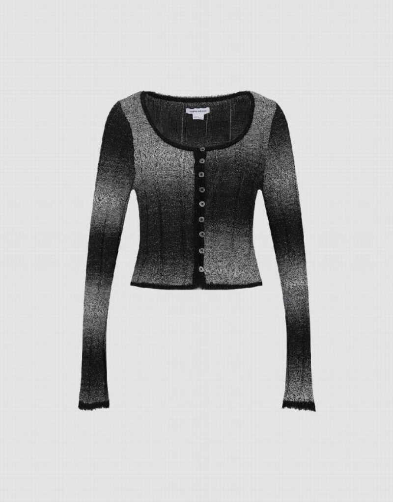 Black Urban Revivo U Neck Skinny Knitted Women's Cardigan | 62980GTLS