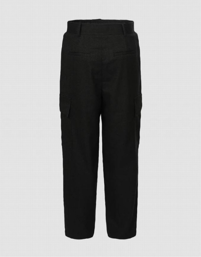 Black Urban Revivo Utility Pocket Women's Pants | 67985HIXT