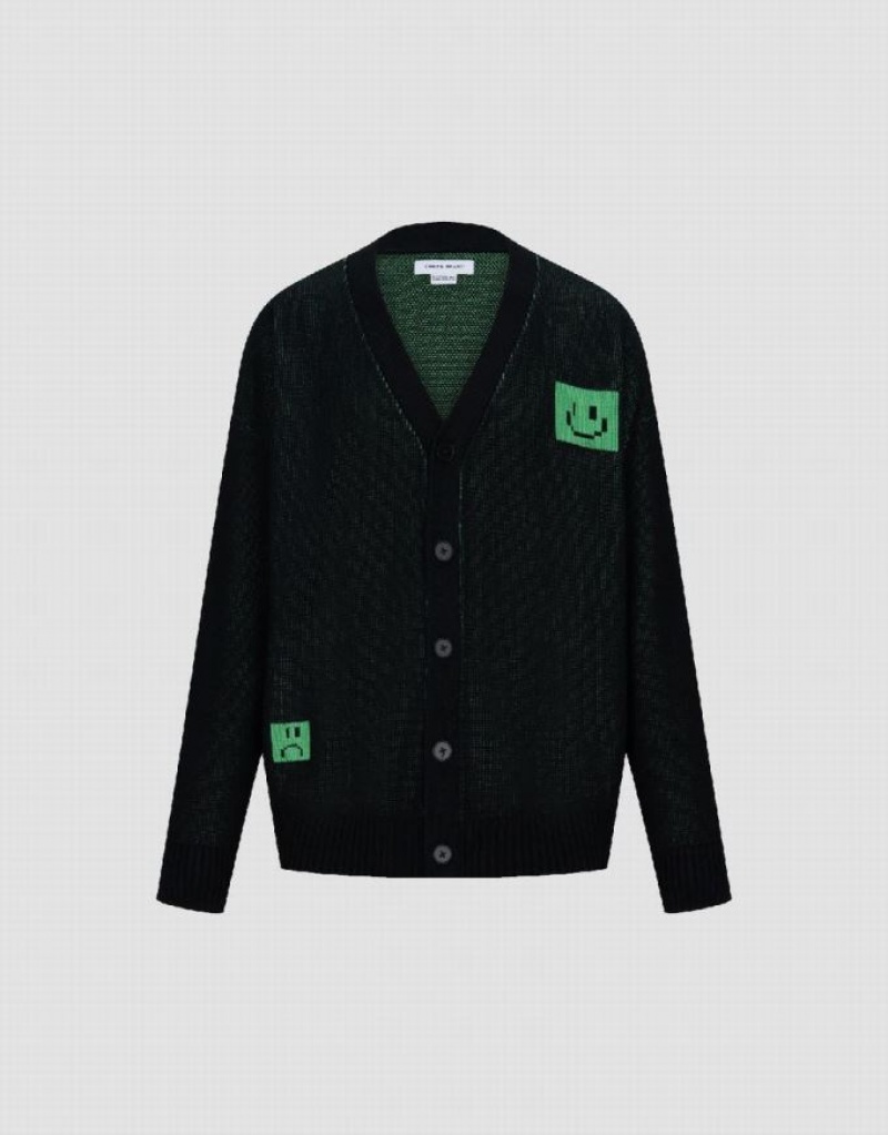 Black Urban Revivo V-Neck Knitted Men's Cardigan | 87501FDVP