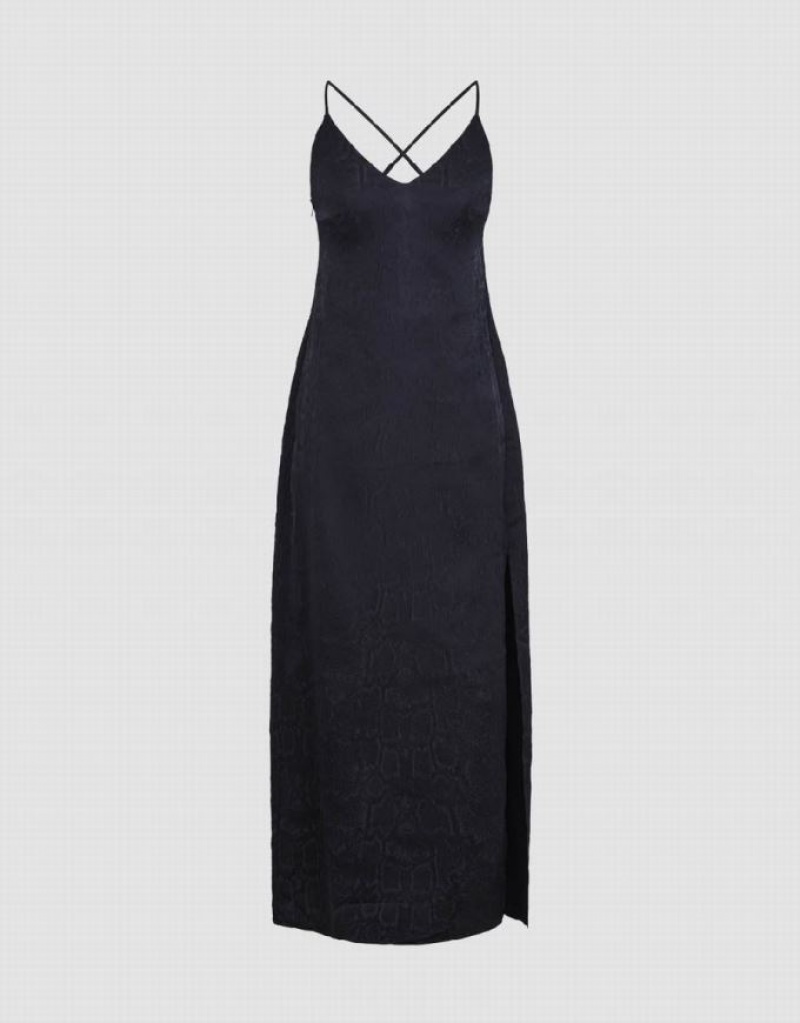 Black Urban Revivo V-Neck Straight Cami Women's Dress | 29067TKUR