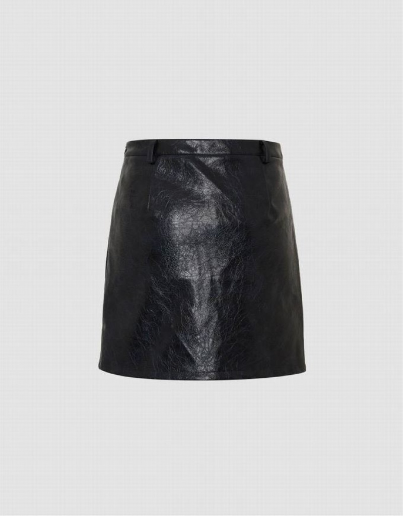 Black Urban Revivo Vegan Leather Mini A-Line Women's Skirts | 14287NVPC