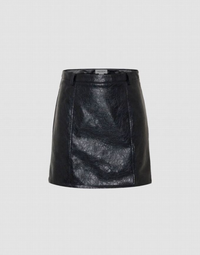 Black Urban Revivo Vegan Leather Mini A-Line Women\'s Skirts | 14287NVPC