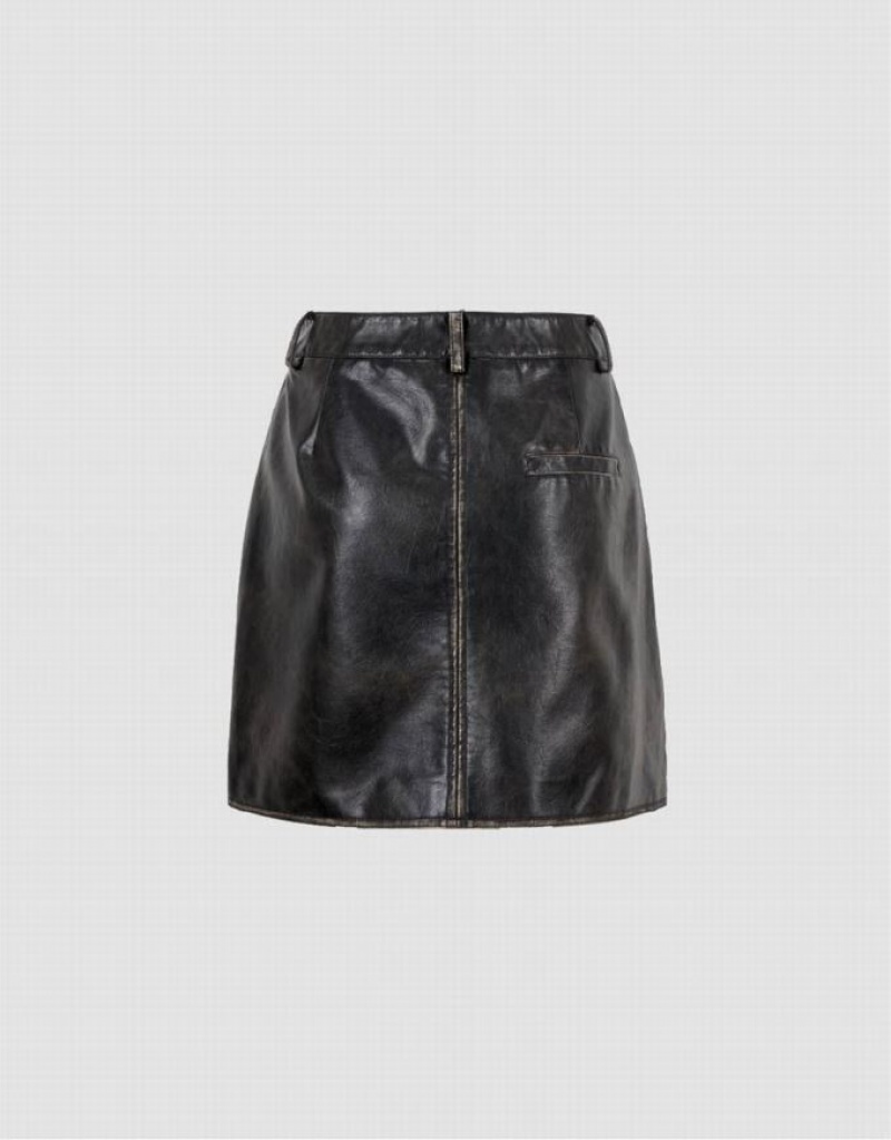 Black Urban Revivo Vegan Leather Mini A-Line Women's Skirts | 05186NOTK