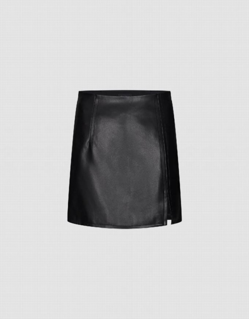 Black Urban Revivo Vegan Leather Mini Straight Women\'s Skirts | 65703MBVF