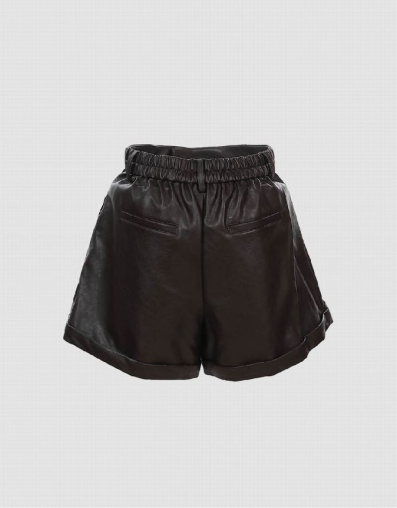 Black Urban Revivo Vegan Leather Women's Shorts | 86534XSOK