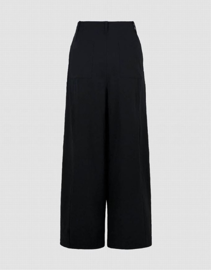 Black Urban Revivo Wide-Leg Men's Pants | 32687YVJZ