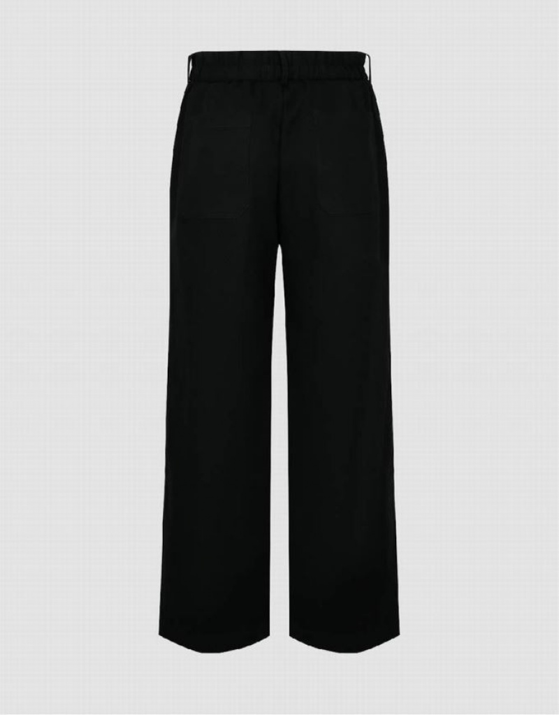 Black Urban Revivo Wide-Leg Men's Pants | 49726VBAF