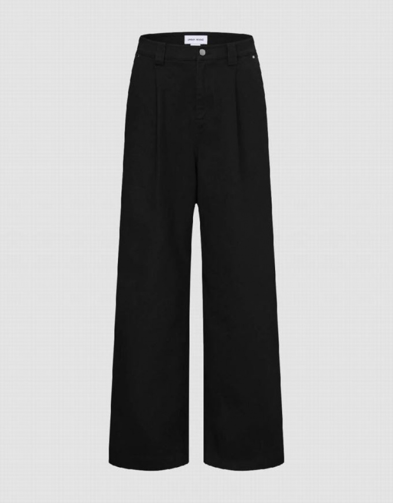 Black Urban Revivo Wide-Leg Men\'s Pants | 69203CBGA