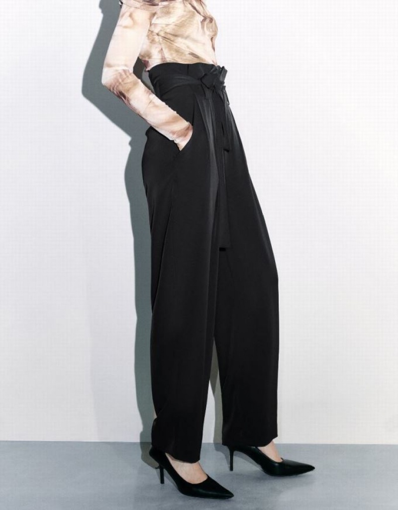 Black Urban Revivo Wide-Leg With Belt Women's Pants | 27581OUCY