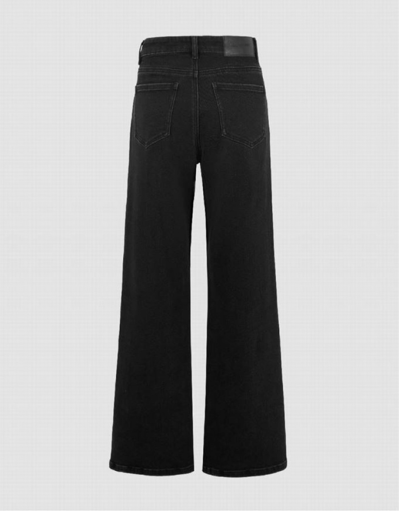 Black Urban Revivo Wide-Leg With Chain Decor Women's Jeans | 97415IUWH