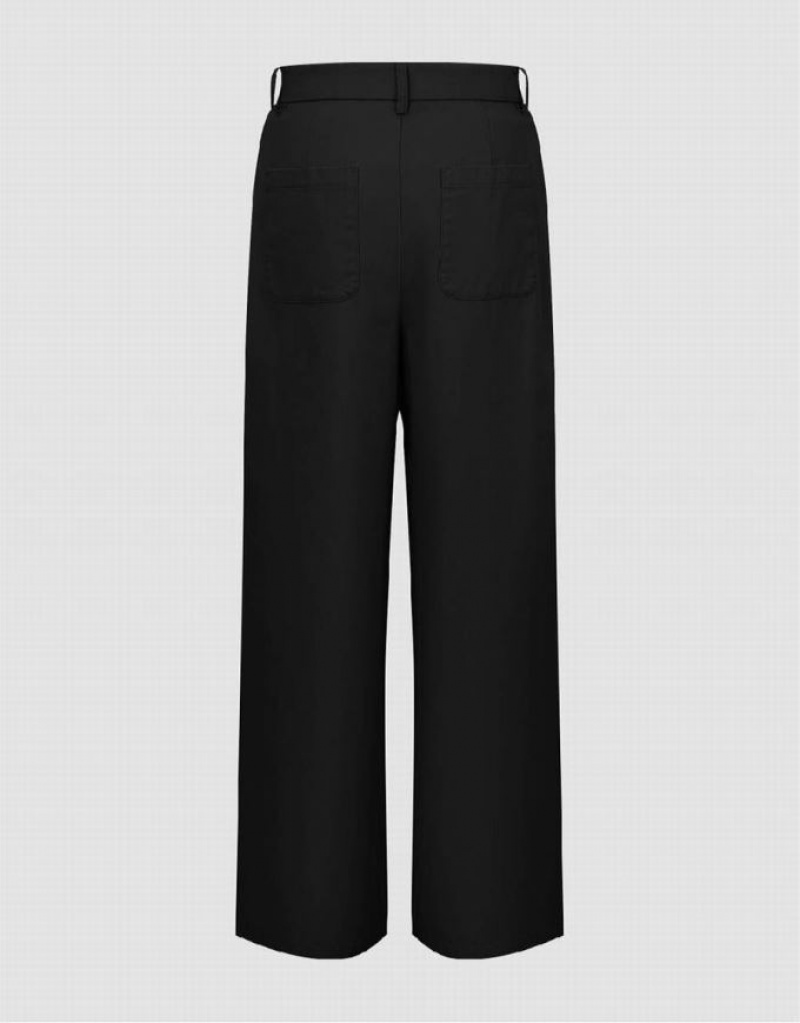 Black Urban Revivo Wide-Leg Women's Pants | 56703UKPZ