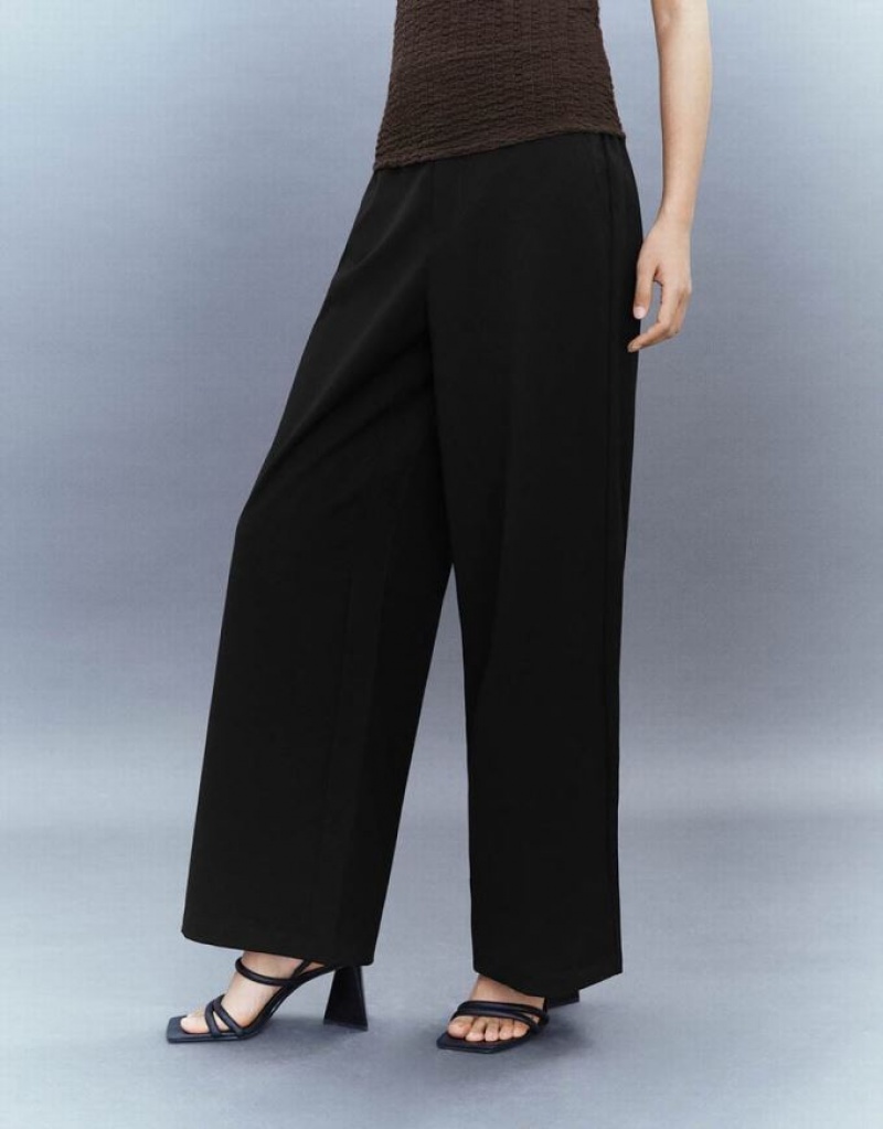 Black Urban Revivo Wide-Leg Women's Pants | 29374FVQM