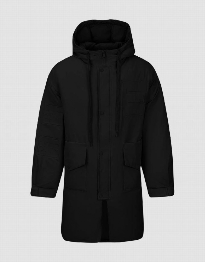 Black Urban Revivo Zipper Front Hooded Men's Down Jackets | 04179YZCE