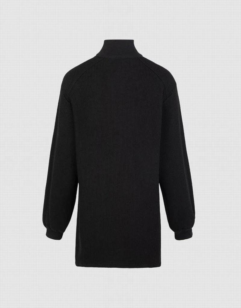 Black Urban Revivo Zippered Stand Collar Women's Knitted Dress | 03246FUNV