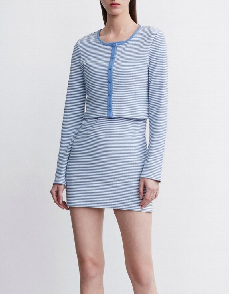 Blue Urban Revivo 2 In 1 Striped Women's Knitted Dress | 41836GUAO