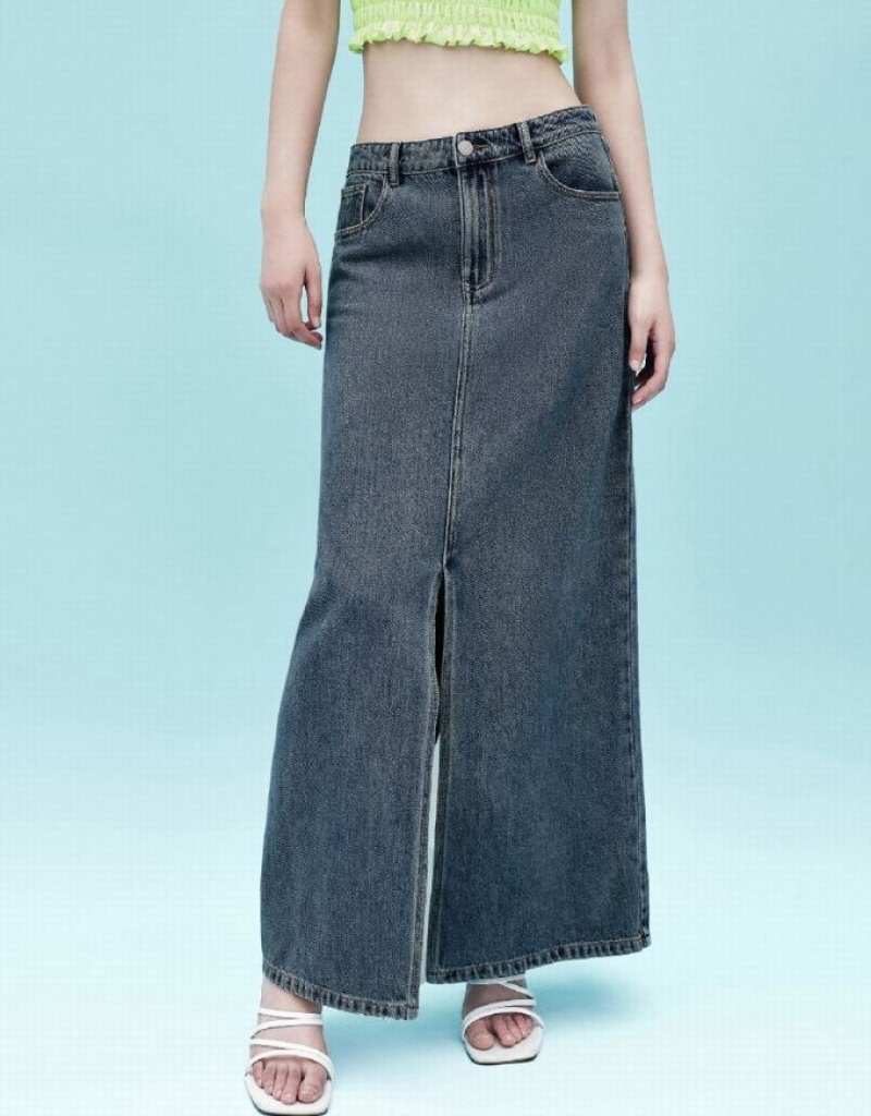 Blue Urban Revivo A-Line Women's Denim Skirt | 13457ZAPG