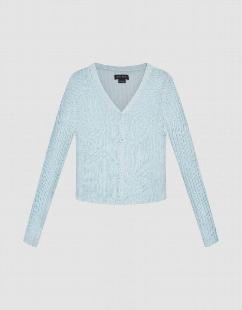 Blue Urban Revivo Button Up Knitted Women's Cardigan | 94106ZMCQ