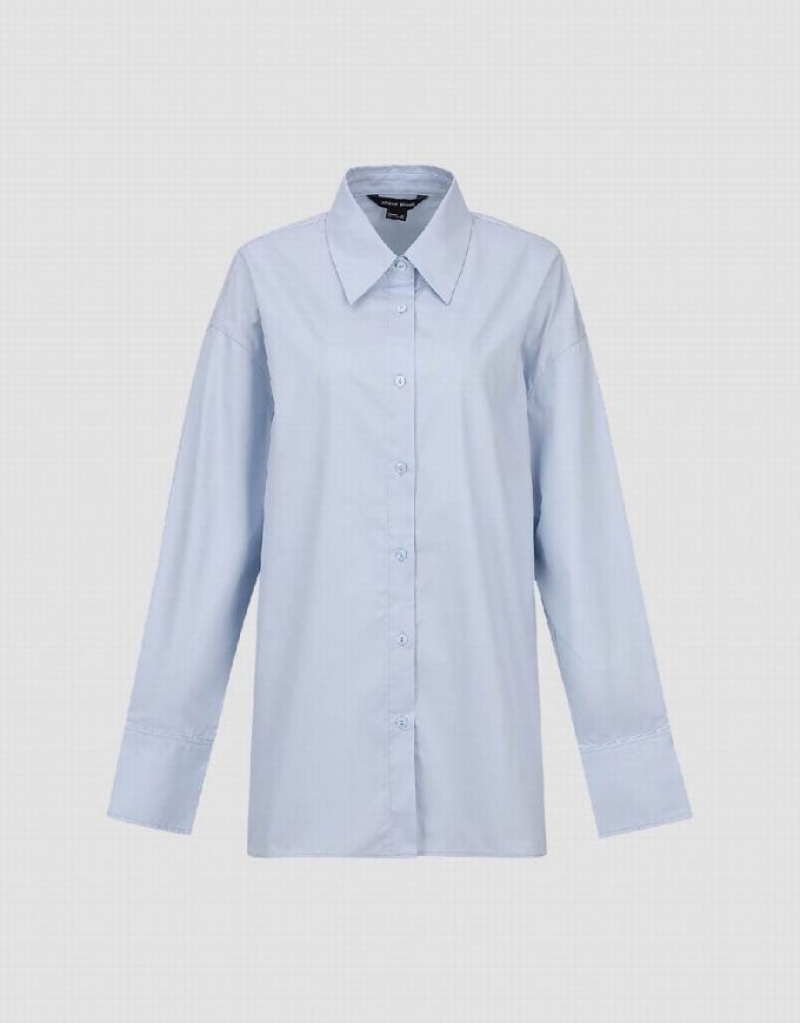 Blue Urban Revivo Button Up Straight Women's Shirts | 12736TCDW