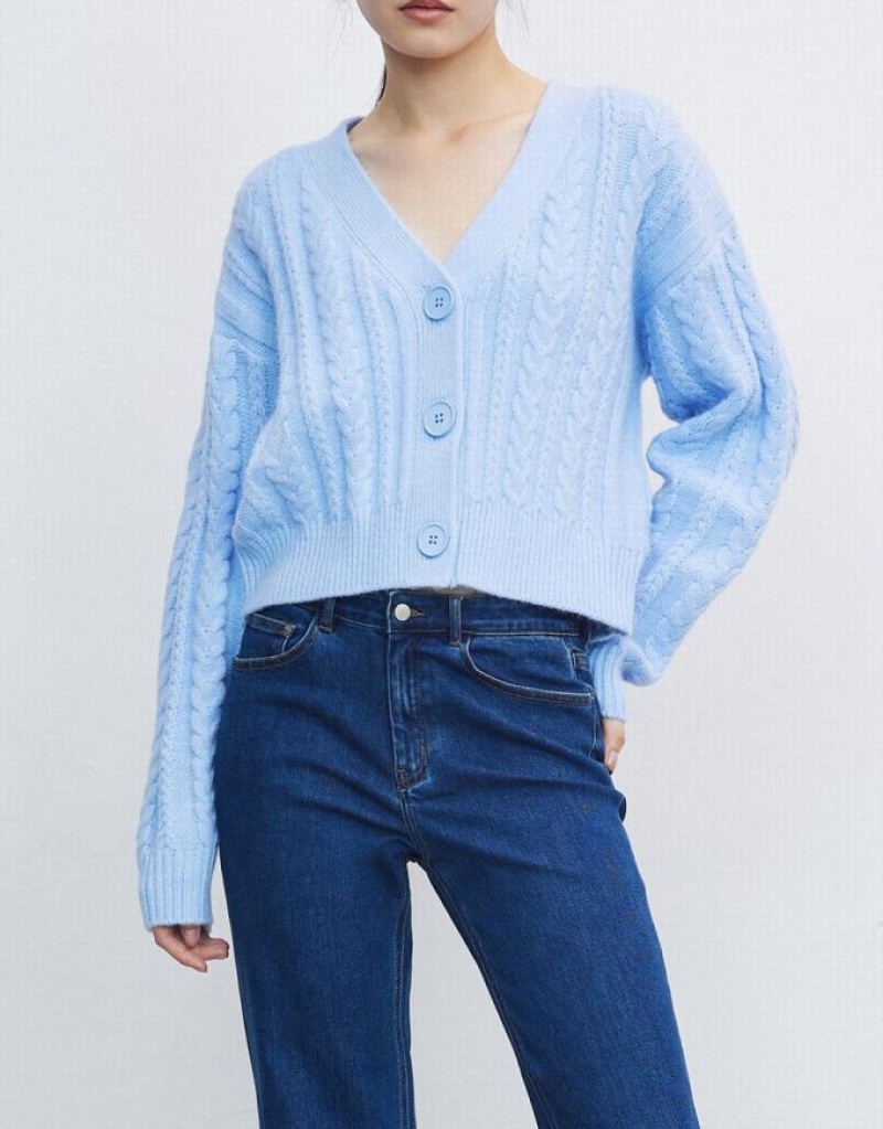 Blue Urban Revivo Cable Knit Button Up Women's Cardigan | 19347CNXU