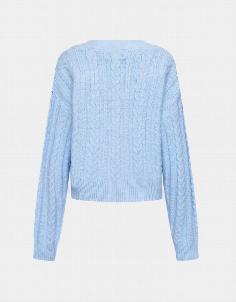 Blue Urban Revivo Cable Knit Button Up Women's Cardigan | 19347CNXU