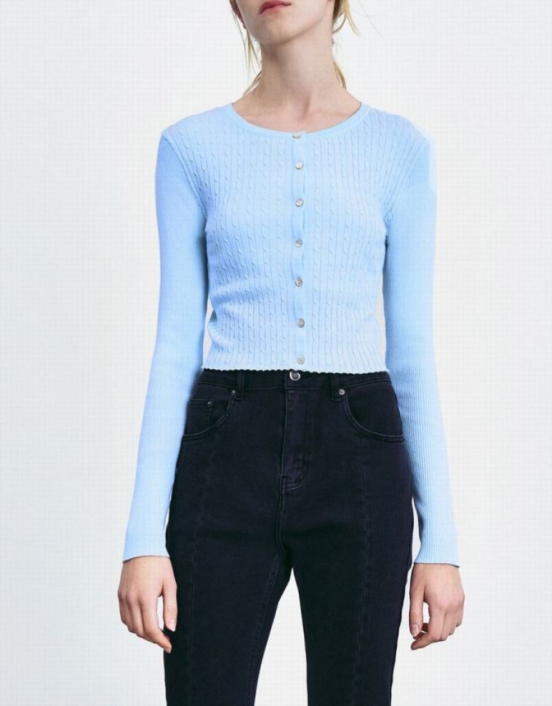 Blue Urban Revivo Cable Knit Fitted Women's Cardigan | 85719GLFE