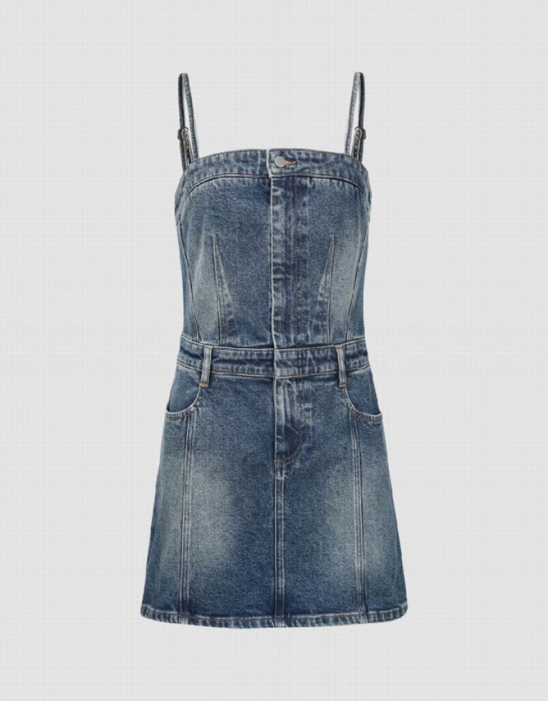 Blue Urban Revivo Cami Women's Denim Dress | 72431POGJ