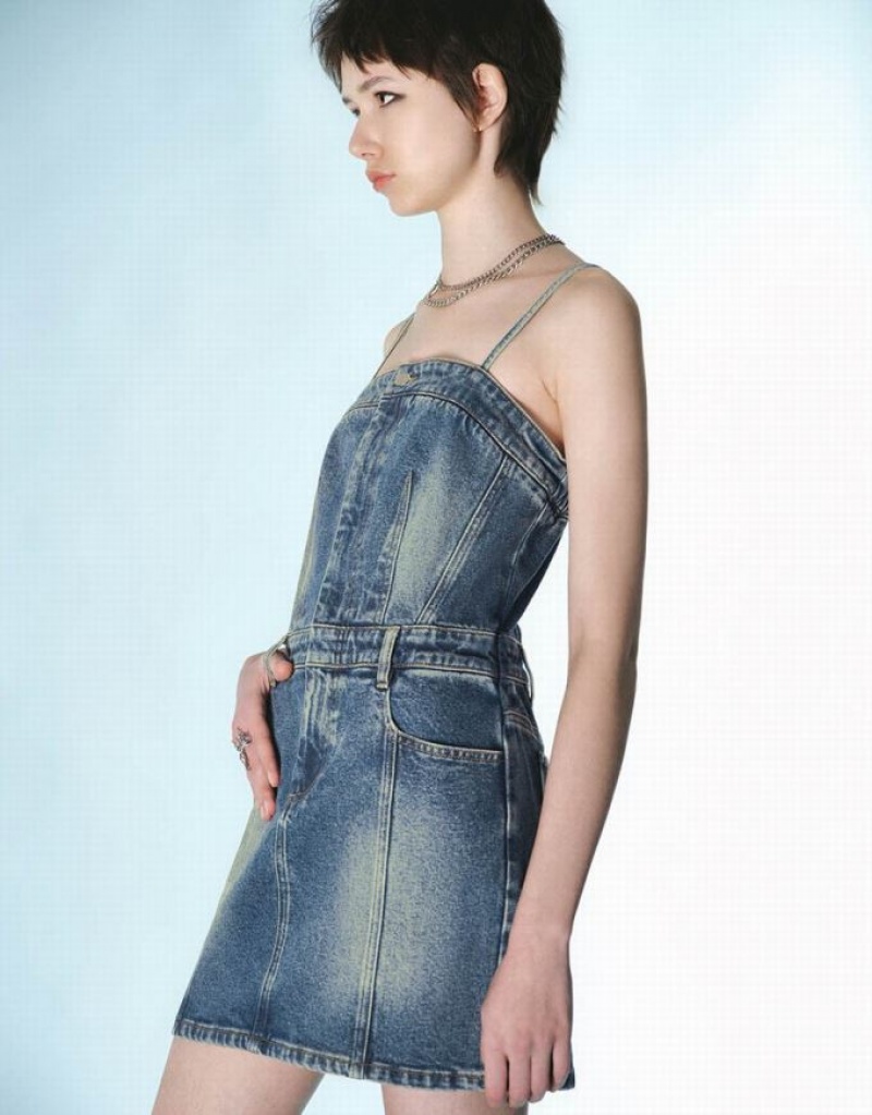 Blue Urban Revivo Cami Women's Denim Dress | 72431POGJ