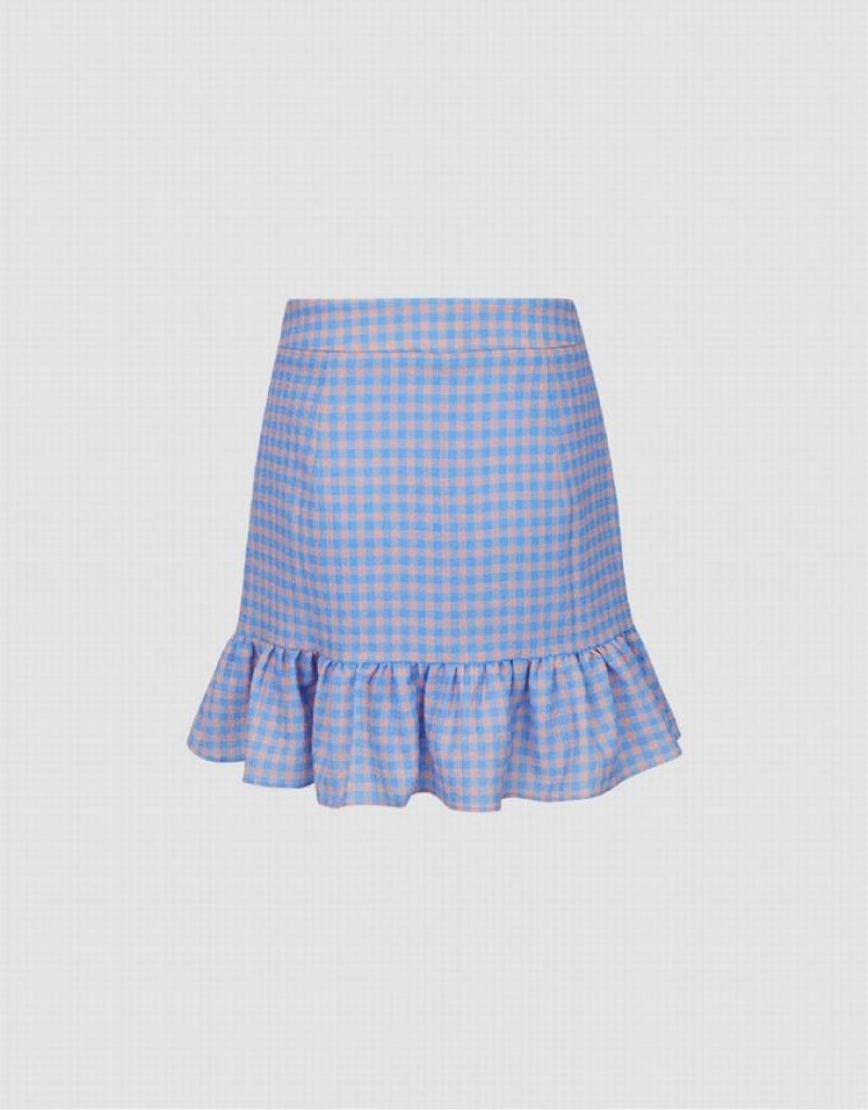 Blue Urban Revivo Checkered Mini A-Line Women's Skirts | 86029GNFJ