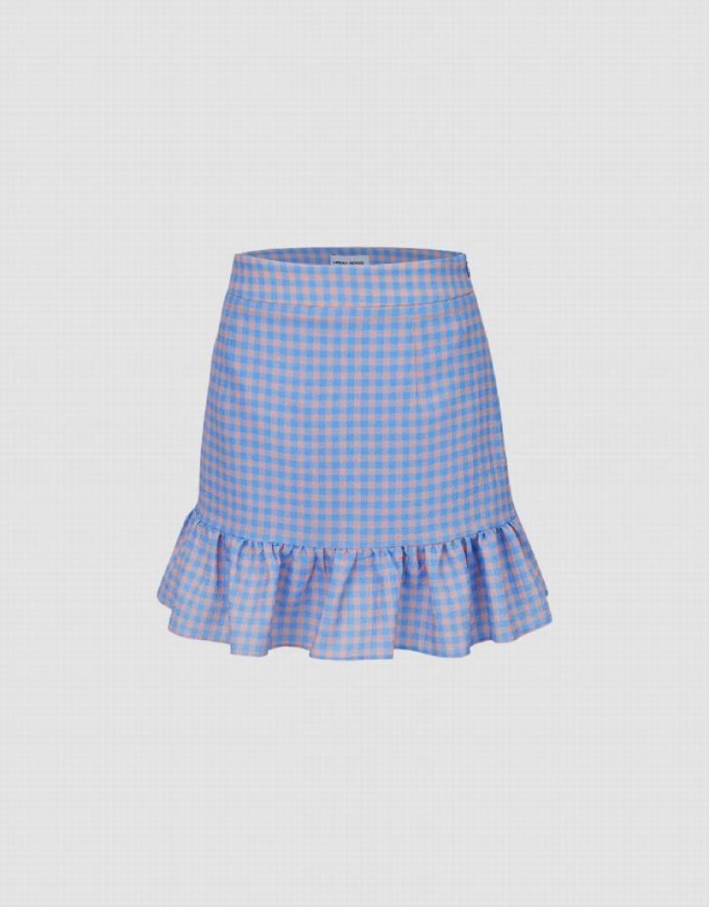 Blue Urban Revivo Checkered Mini A-Line Women\'s Skirts | 86029GNFJ