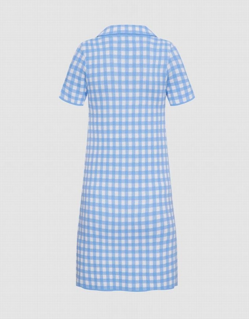 Blue Urban Revivo Checkered Mini Women's Knitted Dress | 71926KGQI