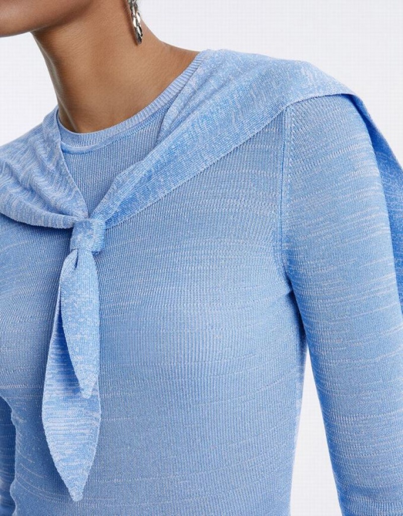 Blue Urban Revivo Combination Tie Front Knitted Top Women's Cardigan | 96348PIOJ