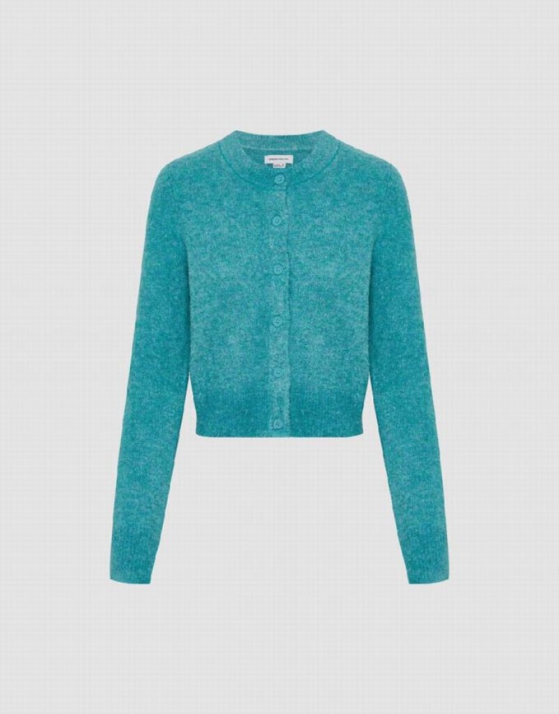 Blue Urban Revivo Crew Neck Knitted Women's Cardigan | 34752KXMO