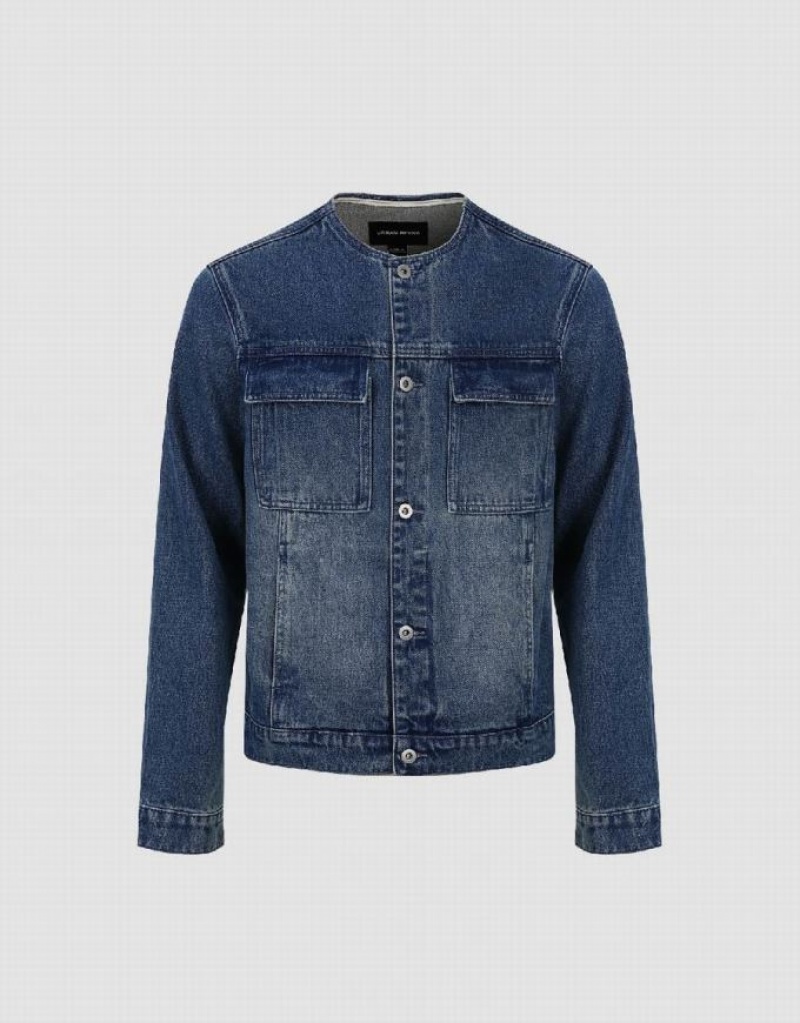 Blue Urban Revivo Crew Neck Men's Denim Jackets | 41089ACJE