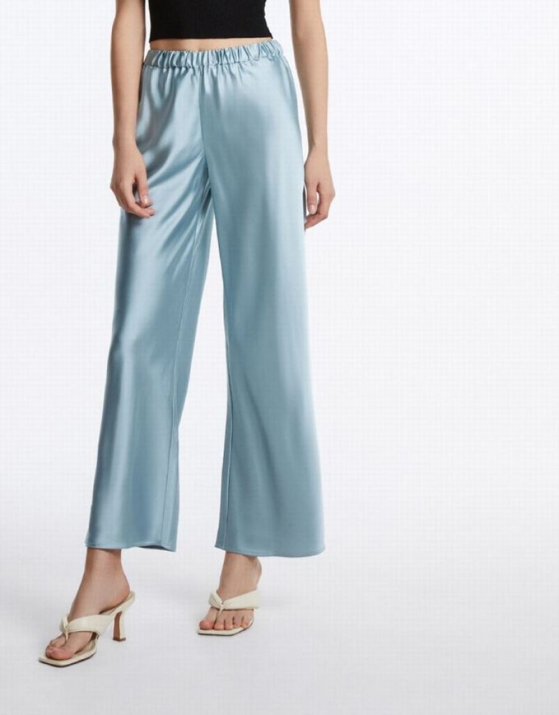 Blue Urban Revivo Elastic Waist Wide Leg Women's Pants | 24370TRHE