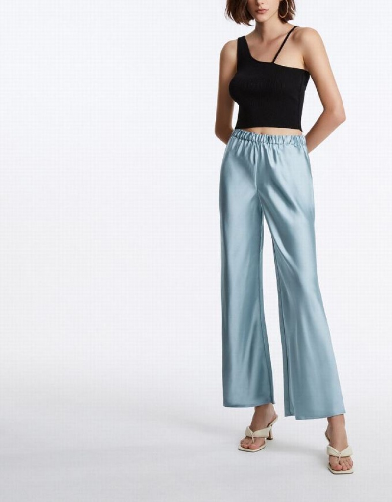 Blue Urban Revivo Elastic Waist Wide Leg Women's Pants | 24370TRHE