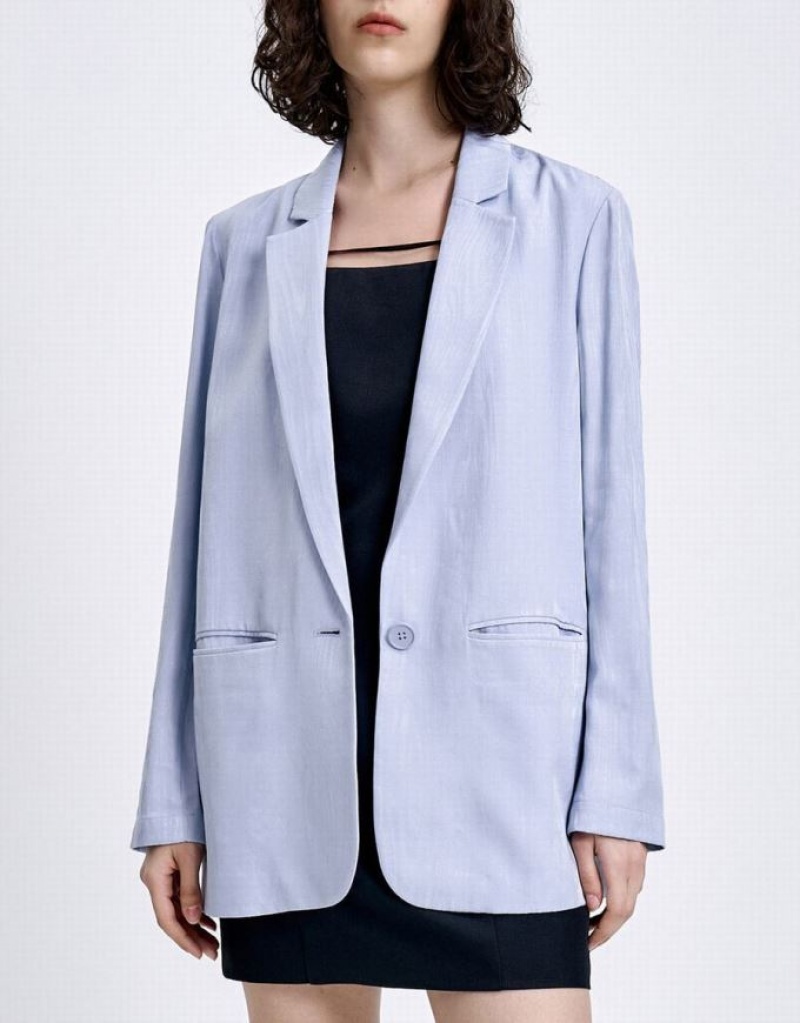 Blue Urban Revivo Floral Jacquard Single Breasted Women's Blazers | 24183DTWP