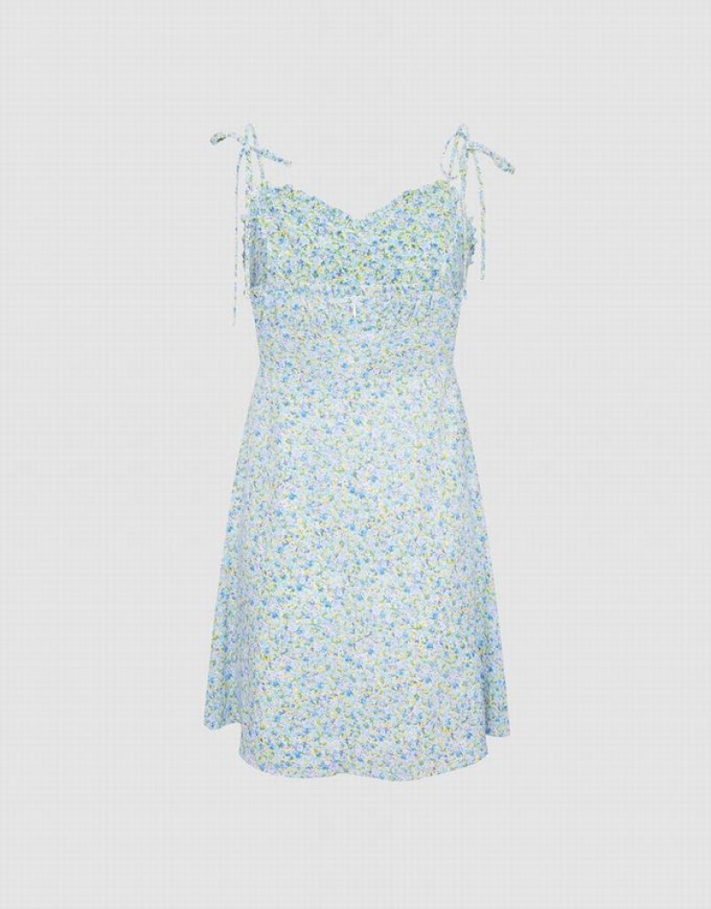 Blue Urban Revivo Floral Print Cami Women's Dress | 32415JIUV