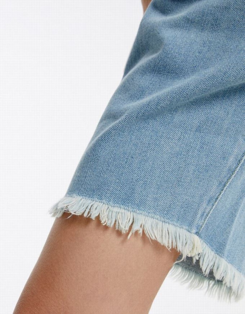 Blue Urban Revivo Frayed Hem Women's Denim Shorts | 89260GUAL